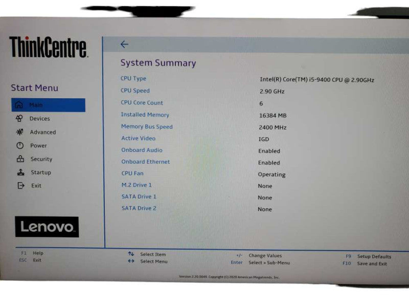 Lenovo ThinkCentre M720e SFF Core i5 - 9400 CPU @ 2.90GHz 16GB  DDR4 NO HDD