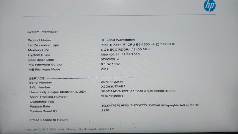 HP Z440 Workstation Xeon E5-1650 V4 @ 3.60ghz / 8gb ram / quadro K2200 #
