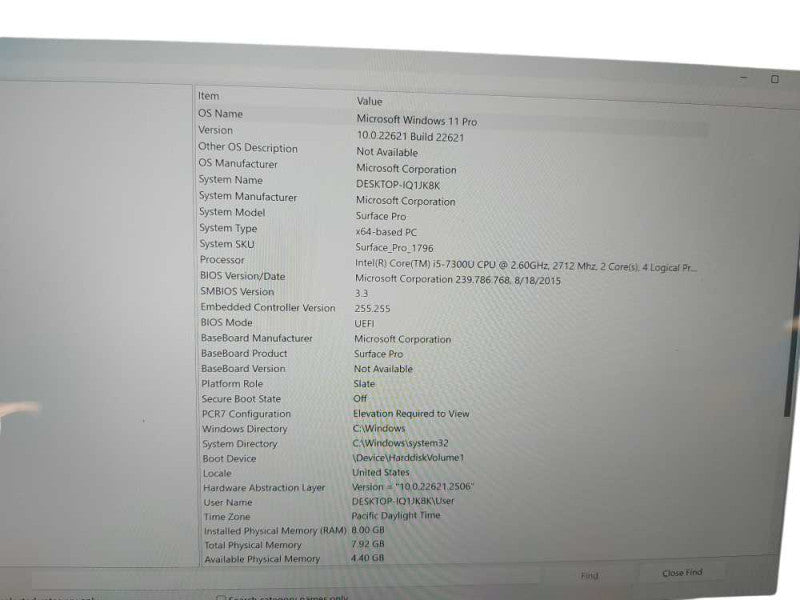 Microsoft Surface Pro 1796 I5-7300U @ 2.60ghz / 8gb ram / READ #