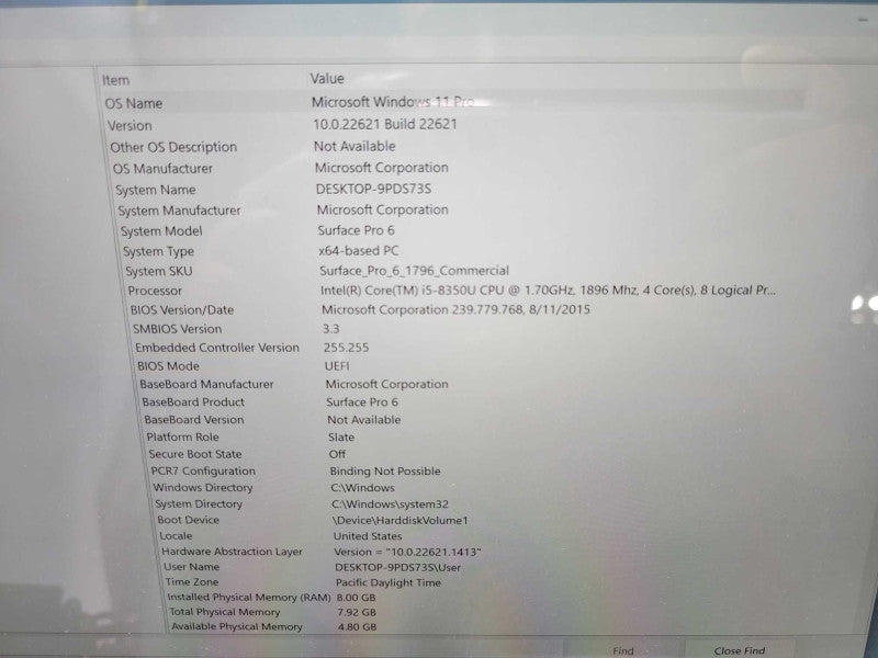 Microsoft Surface Pro 6 Core i5-8350U 1.7GHz 8GB, 256GB SSD, PWR ADPTR _