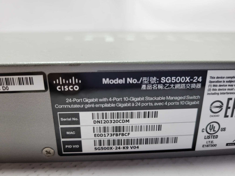 CISCO SG500X-24-K9 24-port Gigabit with 4-port 10GB stackable managed switch Q_