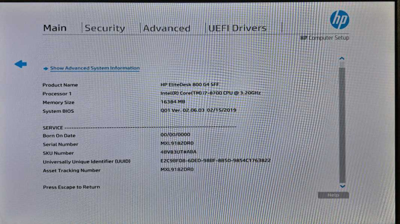 HP EliteDesk 800 G4 SFF i7-8700 @ 3.20GHz 16GB DDR4 No HDD/OS )