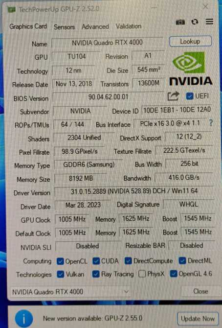 NVIDIA Quadro RTX 4000 8GB GDDR6 Graphics Card + Workstation Bracket )