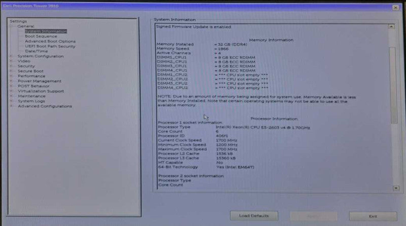 Dell Precision T7810 1x Xeon E5-2603 v4 @ 1.70GHz 32GB DDR4 No GPU/HDD\\'s )