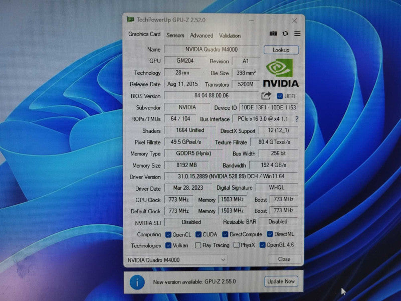 Nvidia Quadro M4000 8GB DDR5 PCI-E 4x DP Graphics Card Dell DP/N 01T98G $