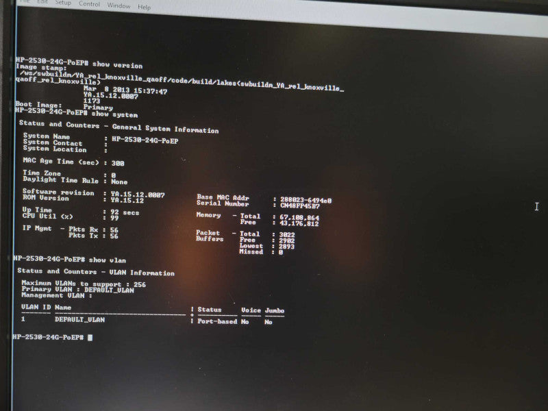 HP J9773A 2530-24G-PoE+ 24 Port PoE+ Gigabit Switch, Factory reset _