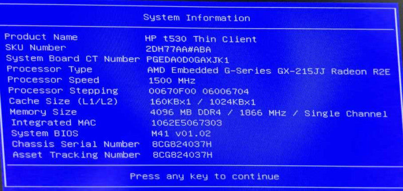 HP T530 Thinclient | GX-215JJ Radeon R2E @ 1.50GHz 4GB DDR4 | )