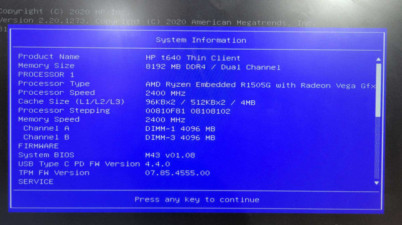 HP t640 Thin Client | AMD Ryzen R1505G @ 2.40GHz 8GB DDR4 Vega GFX !