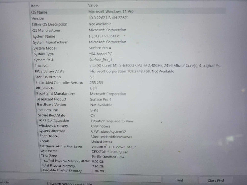 Microsoft Surface Pro 4 Core i5-6300U 2.4GHz 8GB RAM 256GB SSD W/ PSU Read _