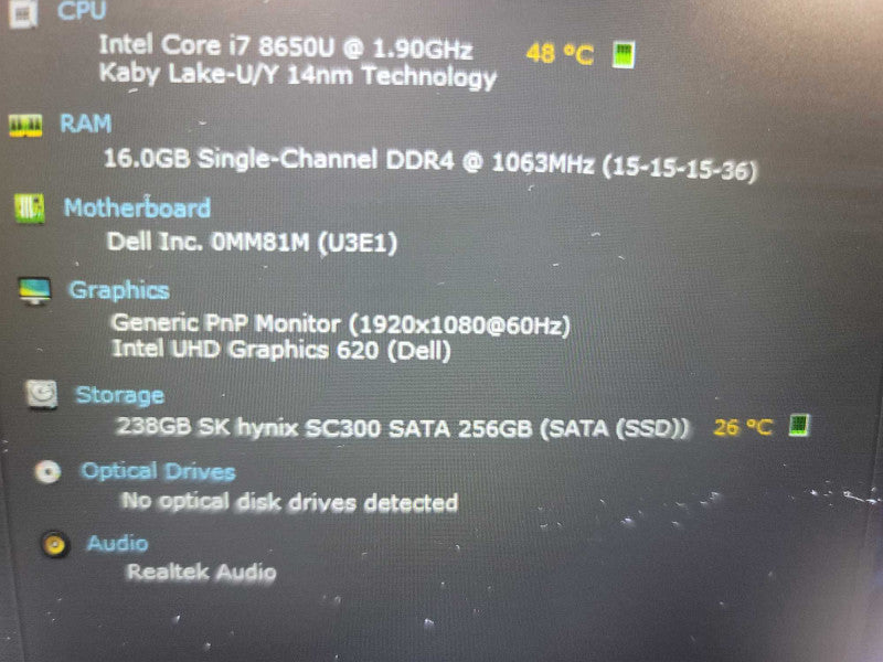 Dell Latitude 5590 i7-8650U, 16GB DDR4, 256GB m.2 **NO BATTERY