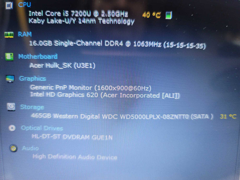 Acer Aspire E5-774 17\\", i5-7200L. 16GB DDR4, 500GB HDD