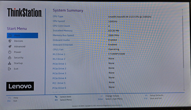 Lenovo ThinkStation P520 Xeon W-2123 @ 3.60GHz 64GB DDR4 1TB M.2 No GPU )
