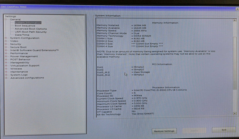 Dell OptiPlex 7060 SFF i5-8500 @ 3.00GHz 16GB DDR4 256GB M.2  )