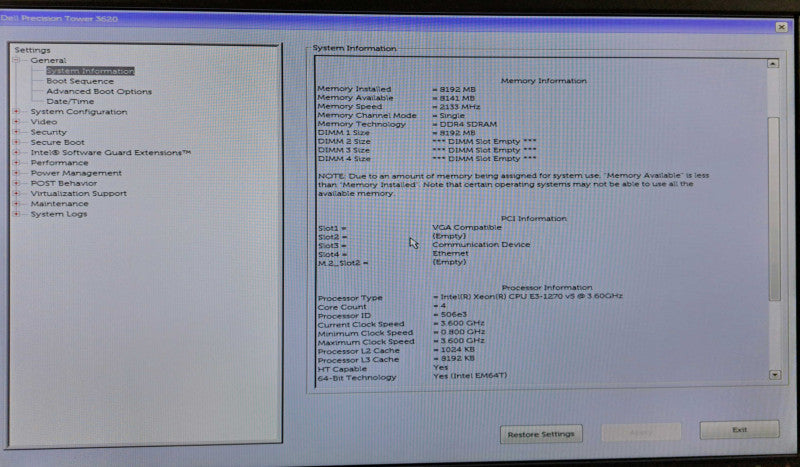 Dell Precision T3620 - Xeon E3-1270 v5 | 8GB DDR4 | NO HDD | Quadro M4000 8GB )