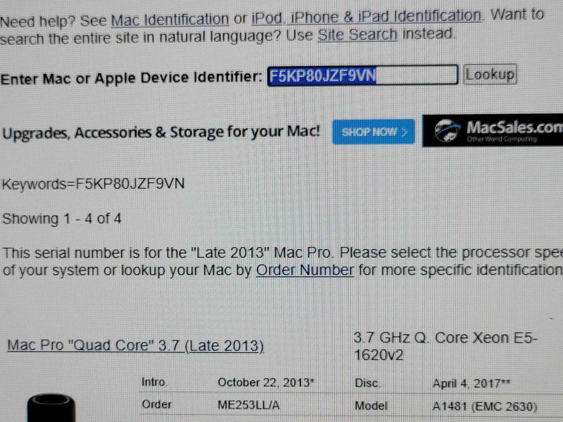 Apple Mac Pro 2013 A1481 Xeon E5-1620v2 3.7GHz QC 8GB 256GB _