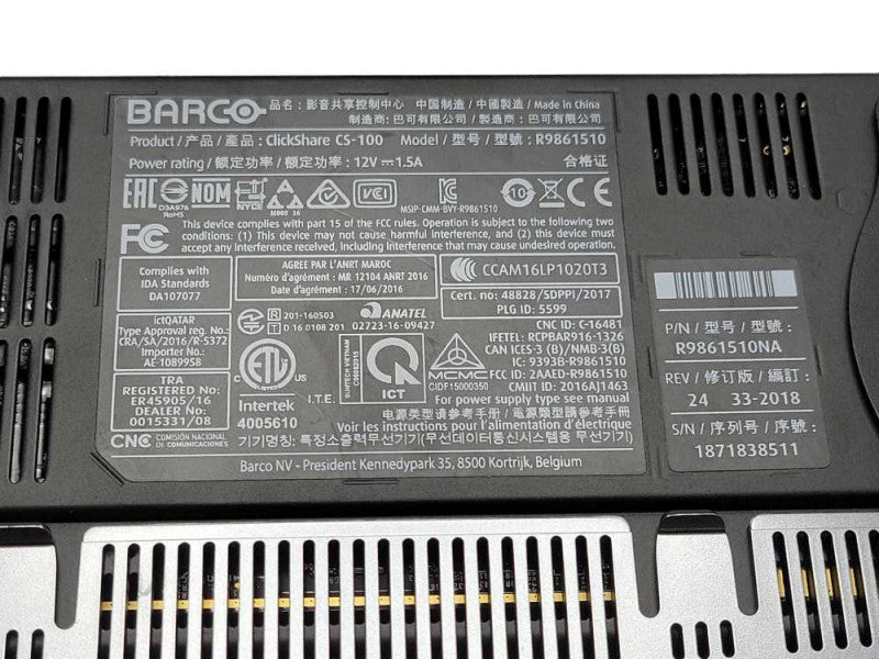 Barco ClickShare CS-100 Wireless Presentation System R9861510NA _