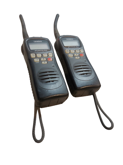 Pair of Uniden Atlantis 250 Marine Transceiver, waterproof, VHF , 16 Ch, 5W