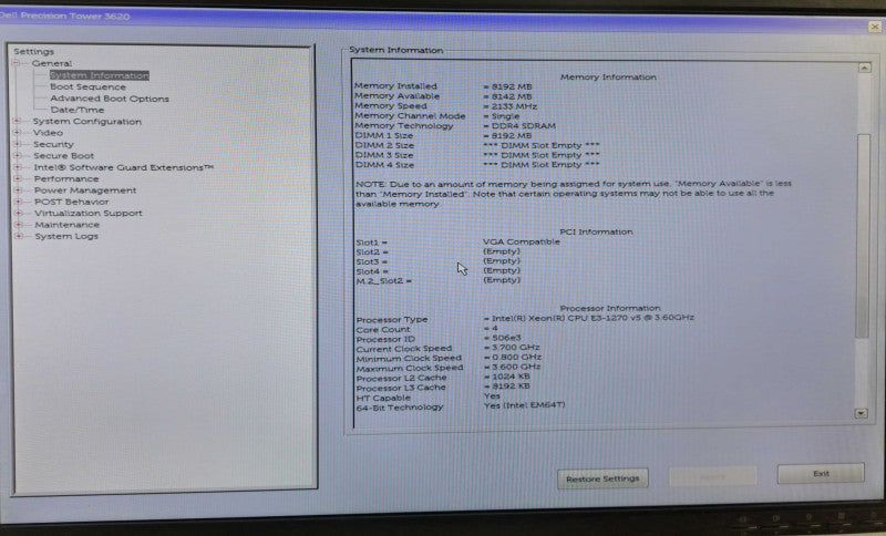 Dell Precision T3620 Xeon E3-1270 v5 @ 3.60GHz 8GB DDR4 No GPU/HDD *READ* )