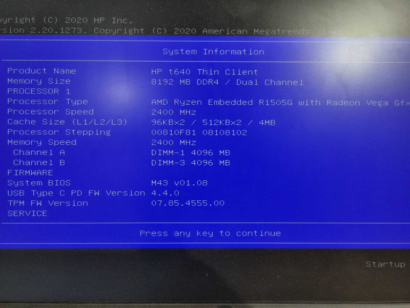 HP t640 Thin Client | AMD Ryzen R1505G @ 2.40GHz 8GB DDR4 Vega GFX Q!
