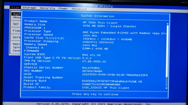 HP T540 Thinclient AMD Ryzen R1305G Vega GFX 1.5Ghz / 4gb ram Q#