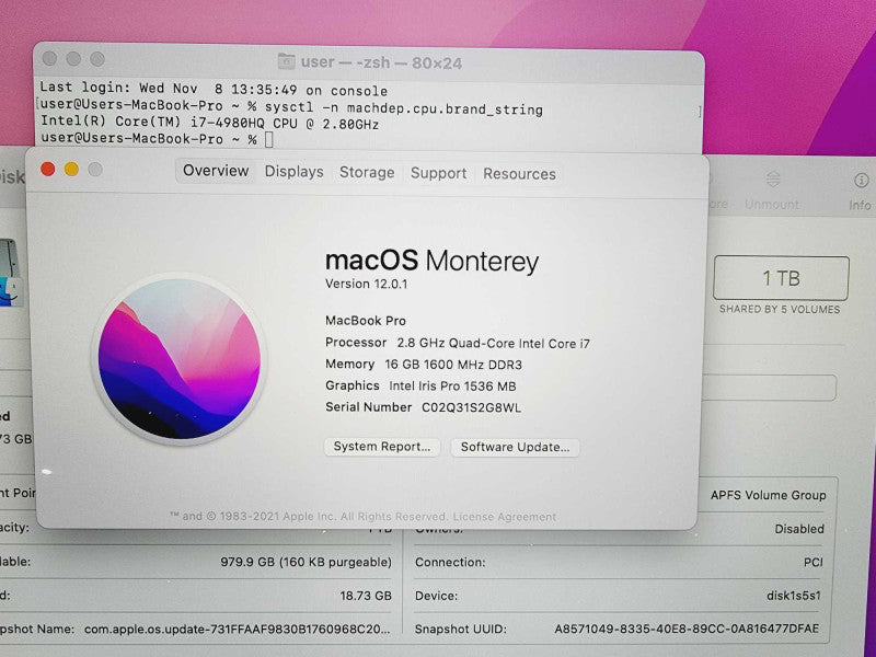 Apple Macbook Pro 2015 15\\" Core i7-4980HQ @ 2.8GHz 16GB DDR3 1TB SSD (