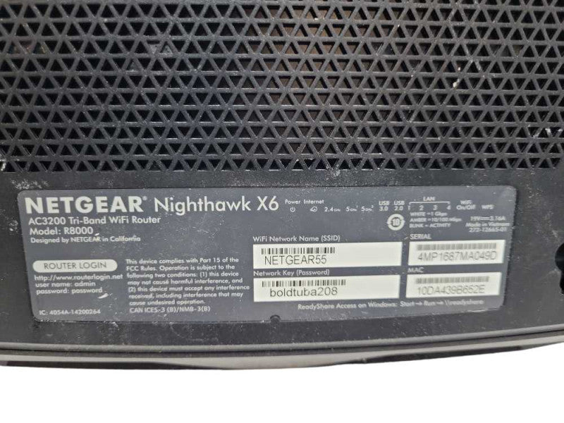 NETGEAR Nighthawk X6 Smart WiFi Router R8000 AC3200 Tri-Band &
