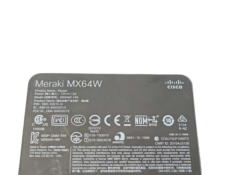 Cisco Meraki MX64W-HW Cloud Managed Security Appliance, UNCLAIMED _