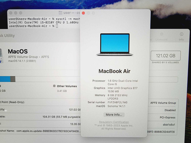 Apple Macbook Air Retina 2019 13\\" Core i5-8210Y @ 1.6GHz 8GB DDR3 120GB SSD [Read] (