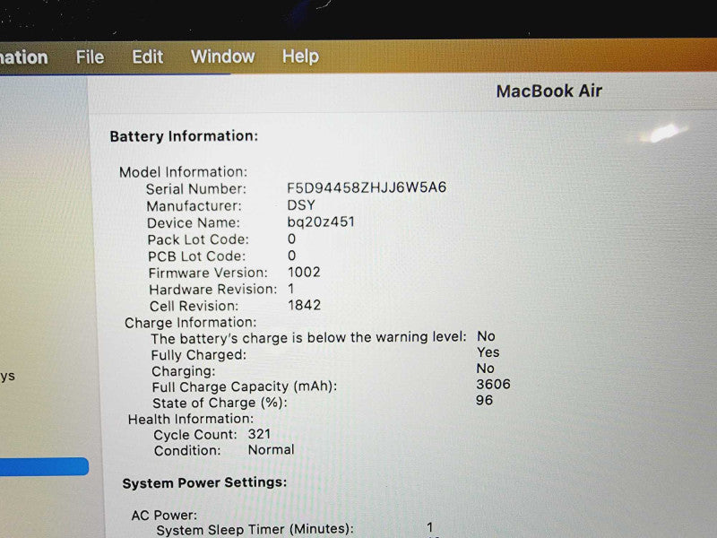 Apple Macbook Air Retina 2019 13\\" Core i5-8210Y @ 1.6GHz 8GB DDR3 250GB SSD (