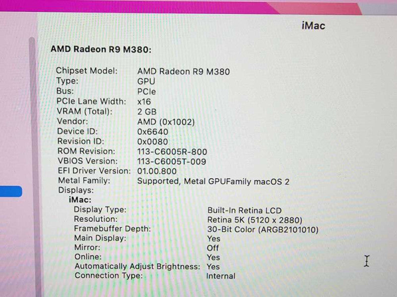 Apple iMac Retina 5K 2015 27\\" Core i5-6500 @ 3.2GHz 16GB DDR3 1TB HDD AMD Radeon R9 M380 2GB (