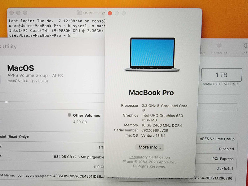 Apple Macbook Pro 2019 15\\" Core i9-9880H @ 2.3GHz 16GB DDR4 1TB SSD Radeon Pro 560X 4GB (