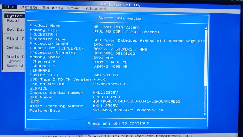 HP T640 Thinclient Ryzen R1505G Vega GFX 2.40ghz / 8gb ram Q#