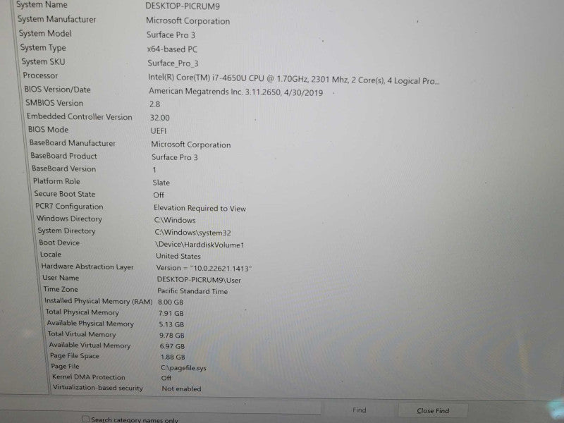 Microsoft Surface Pro 3, Core i7-4650U 1.7GHz, 8GB, 512GB SSD, w/ Power adapt _
