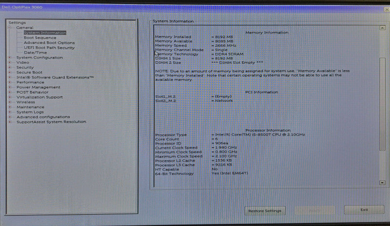 Dell OptiPlex 3060 USFF i5-8500T @ 2.10GHz 8GB DDR4 256GB M.2 WiFi + Adapter )