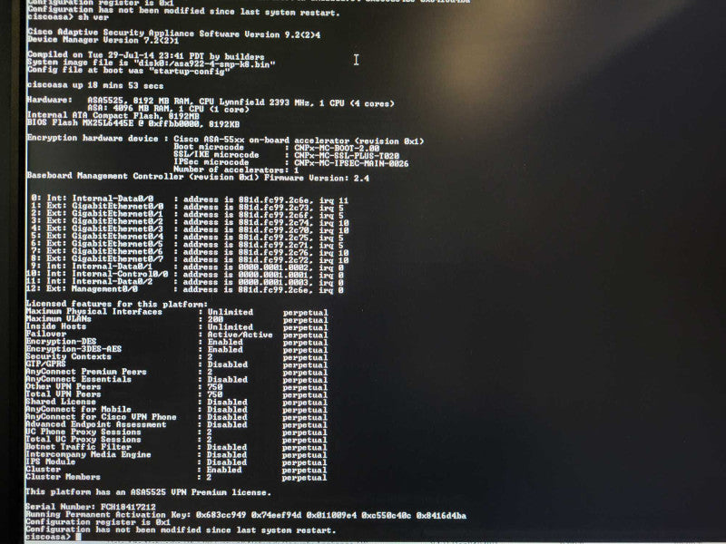 Cisco ASA5525-X ASA5525 V03 Adaptive Security Firewall No HDD - Not Affected Q$