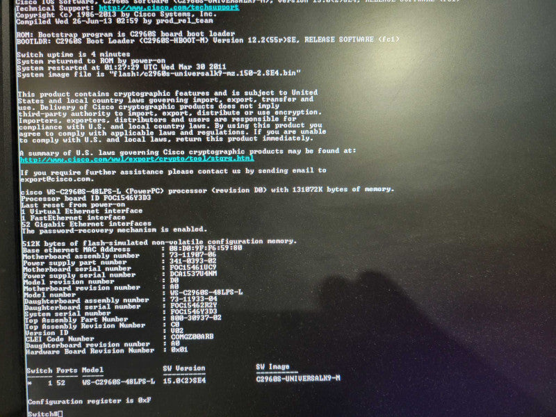 Cisco Catalyst 2960-S 48 Port POE+ Switch WS-C2960S-48LPS-L / fact reset !