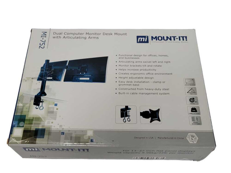 Mount-It! MI-752 Dual Monitor Mount | Double Monitor Desk Stand _