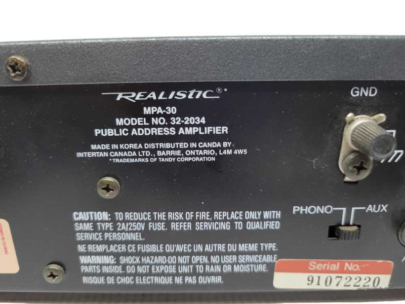 Realistic MPA-30 20 Watt P.A. Amplifier Black %