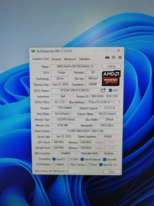 AMD Firepro W7100 8GB GDDR5 4x DP Video Graphics Card !