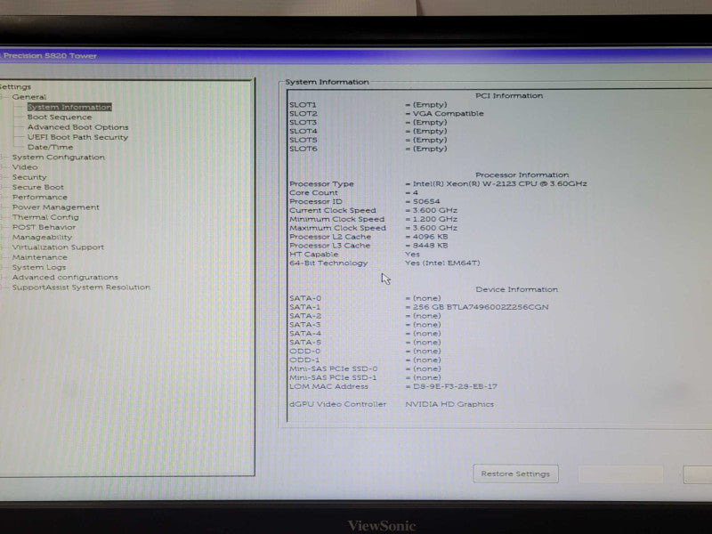 Dell Precision T5820 Xeon W-2123 3.6GHz, 32GB RAM, 256GB SSD, Quadro P1000 _