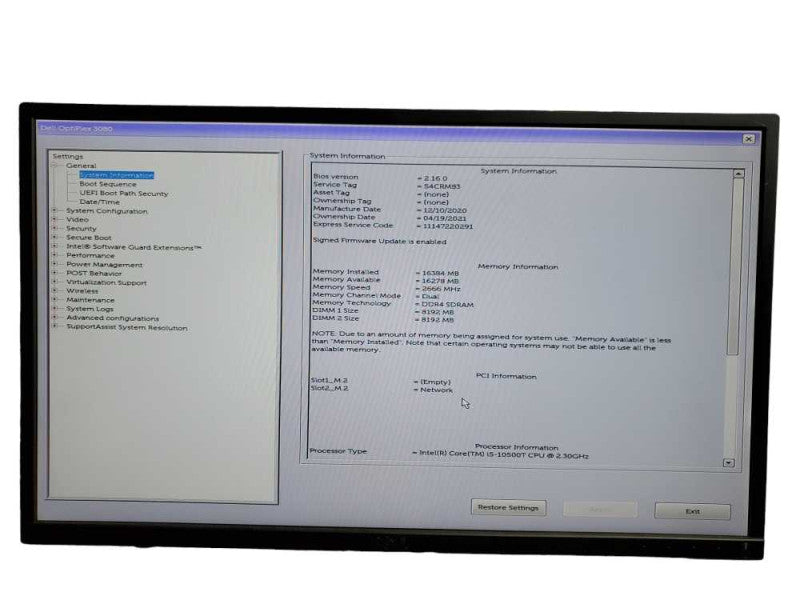 Dell OptiPlex 3080 Micro Core i5 - 10500T CPU @ 2.30GHz 16GB DDR4 NO HDD Q