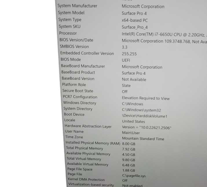 Microsoft Surface Pro 4 Core i7-6650U, 8GB RAM, 256GB SSD w/ Power Adapter _