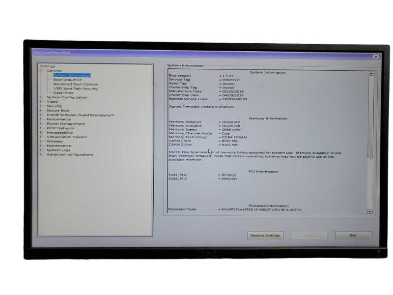 Dell OptiPlex 5060 Micro i5 - 8500T CPU  2.10GHz 16GB DDR4 NO HDD