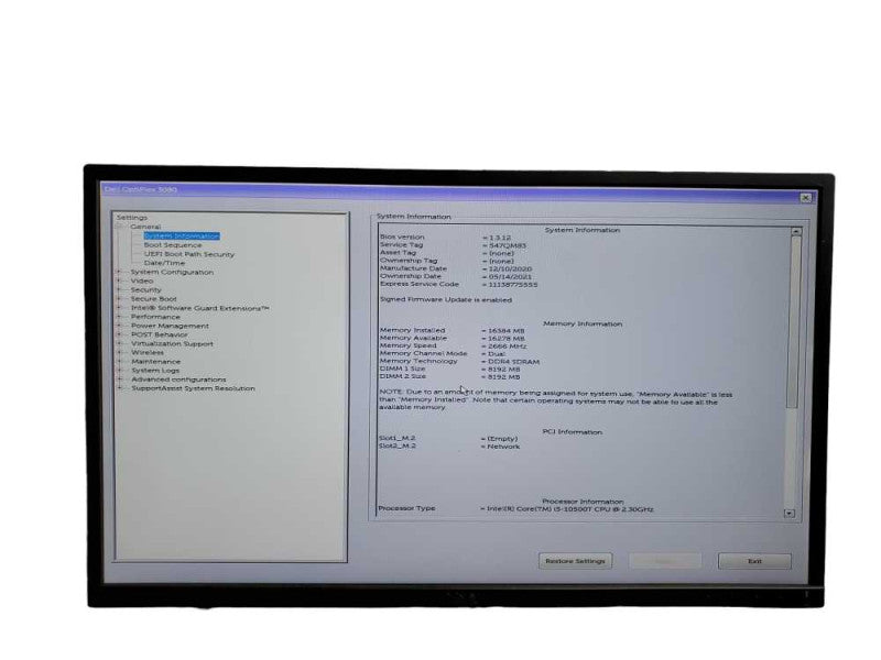 Dell OptiPlex 3080 Micro Core i5 - 10500T CPU @ 2.30GHz 16GB DDR4 NO HDD