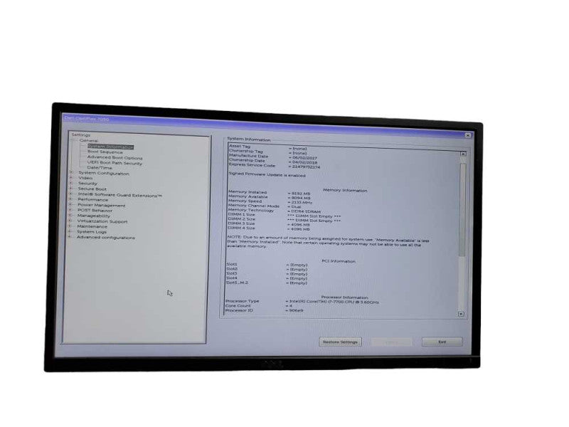 Dell OptiPlex 7050 MT Desktop Intel  i7- 7700 CPU @  3.60GHZ 8GB DDR4 NO HDD Q