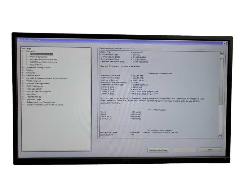 Dell OptiPlex 7070 SFF i5 - 9500 CPU @ 3.00GHz 16GB DDR4 NO HDD Q
