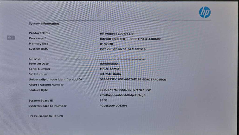 HP ProDesk 600 G4 SFF i5-8500 @ 3.00GHz 8GB DDR4 256GB M.2  )