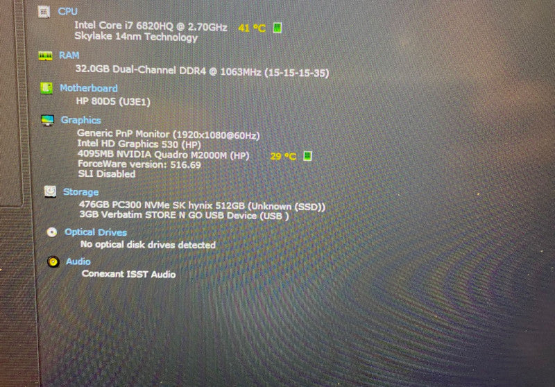 HP Book G3 Intel i7-6820HQ@2.7GHz QUADRO M2000M 4GB GPU 32GB RAM 512GB SSD