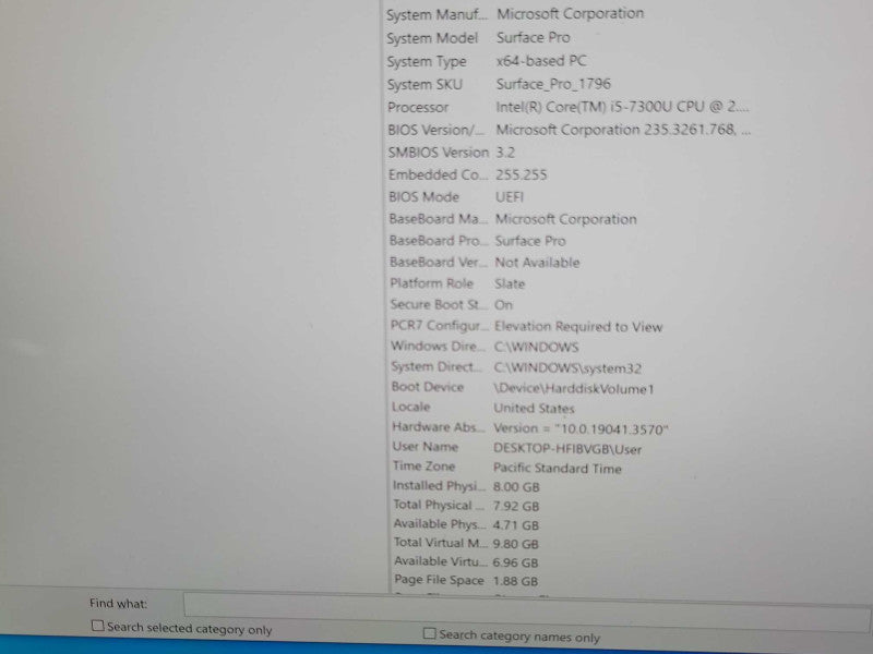 Microsoft Surface 1796 Core i5-7300U, 8GB RAM, 256GB SSD w/ Power adapte _