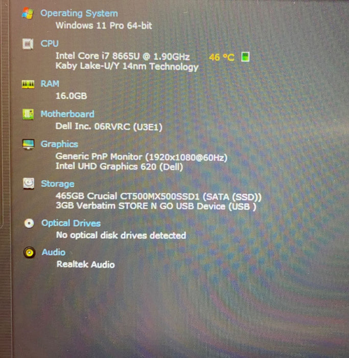 DELL LATITUDE 5400 Touch Screen Intel i7-8665U@1.9GHz 16GB RAM 500GB SSD